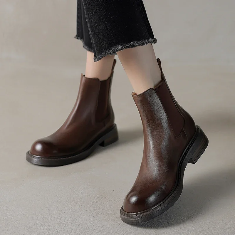 2025 damskie buty Chelsea podstawowy styl damskie botki jesienno-zimowa zwięzła skóra bydlęca damskie ciepłe buty wsuwane klasyczne buty