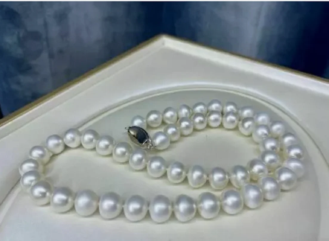 classic AAAA 10-11mm south sea Round white pearl necklace 17 inch 925s