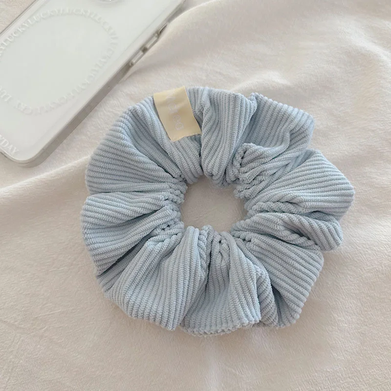 Vintage Solid Color Corduroy Stripe Hair Scrunchie Elastic Hair Bands Korean Hair Accessories For Women Girls Ponytail Headwear