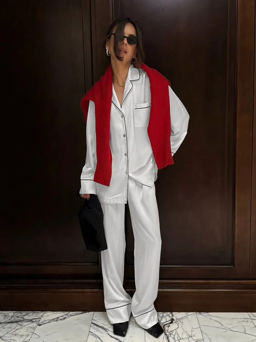 

Marthaqiqi зимние женские пижамы комплект из 2 предметов с отложным воротником, одежда для сна с длинными рукавами, брюки, повседневная женская ночная рубашка, костюм