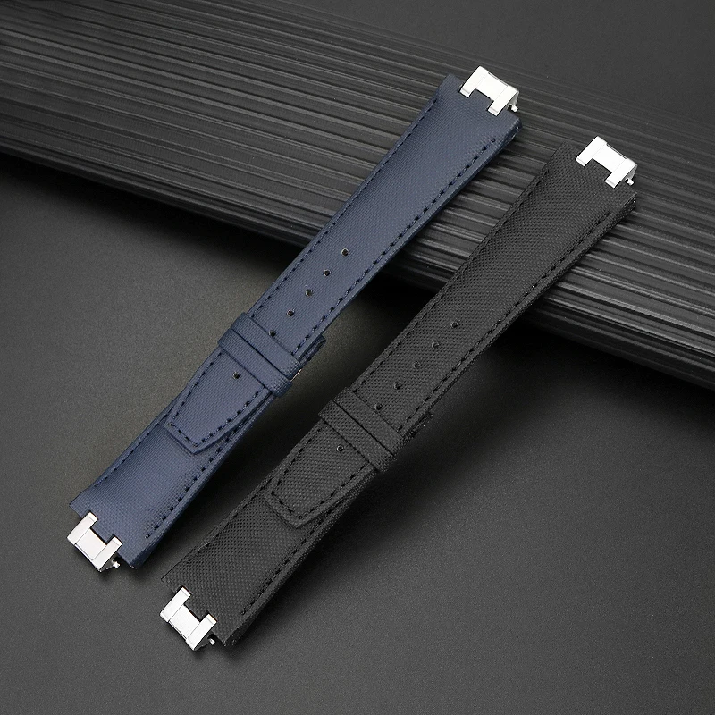 For MAURICE LACROIX AIKON Ai6058 AI6038 AI6008 Three-eye Canvas Watch Strap Modified Concave and Convex Nylon Watchband Bracelet