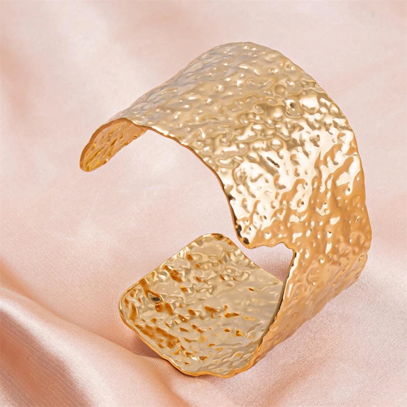 1Pc Stainless Steel Women Personality Irregular Wide Textured Open Bangle Trendy Wheat Ear Leaf Bmboo Aesthetic Bracelet Jewelry