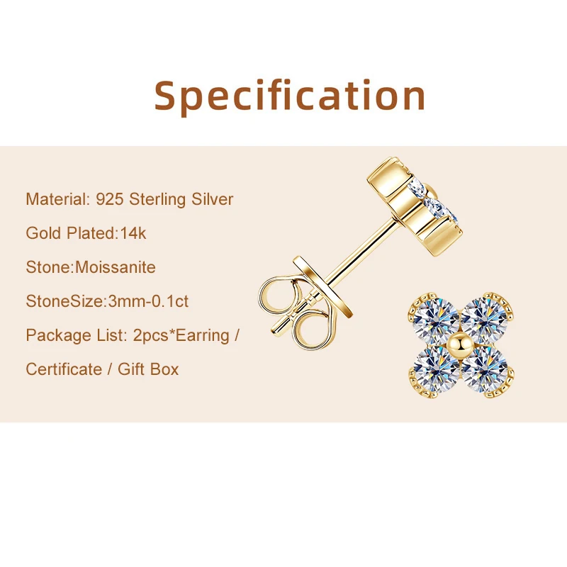 Lnngy 925 فضة كلاسيكي الأزهار قرط الاذن المرصع للنساء 3 مللي متر 0.1ct مويسانيتي مستديرة أقراط الماس لذيذ الأذن مجوهرات