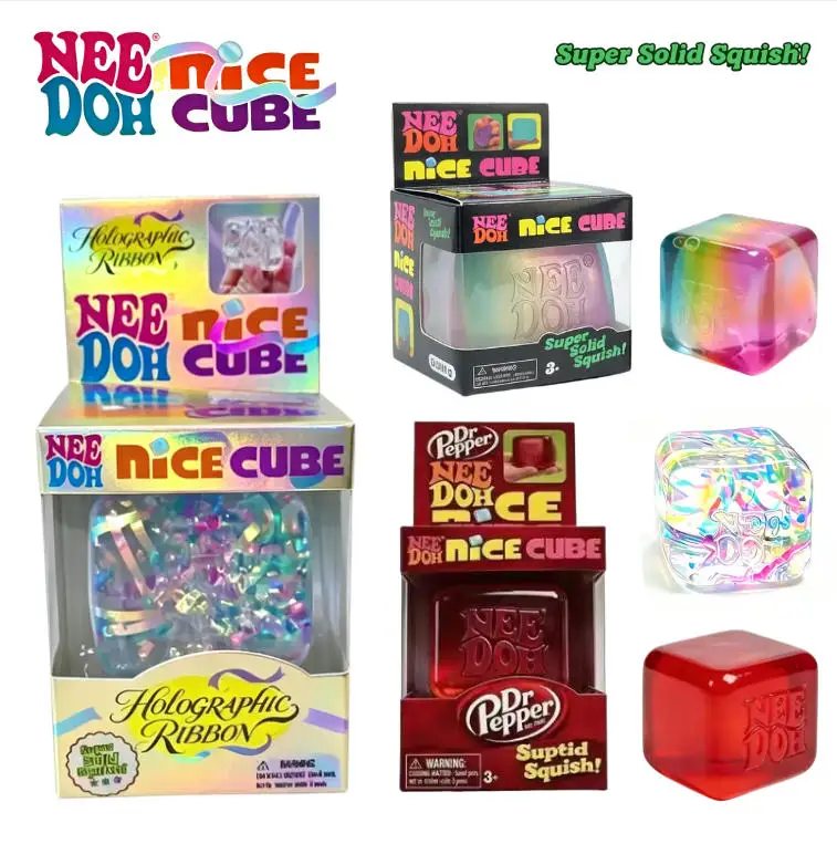 2026 NeeDoh Nice Cube Squish Fidget Toy Mystery Blind Box Holographic Ribbon Sensory Squeeze Toy For Adult &Teenage Party Gifts