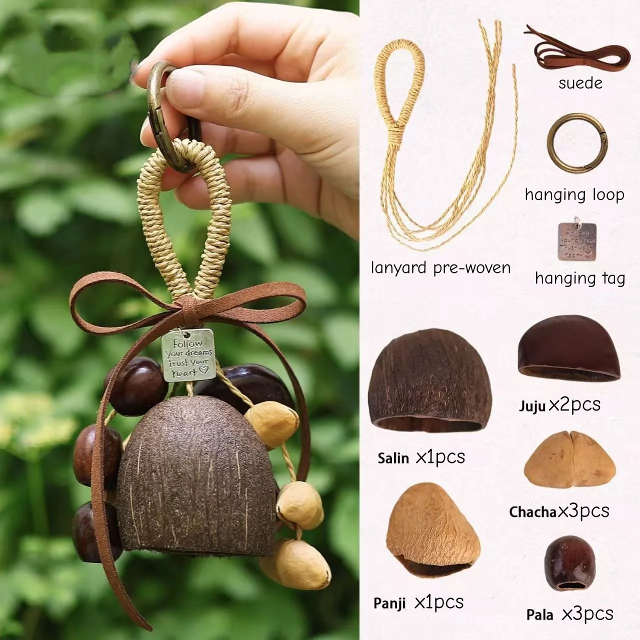 2026 DIY Shell Wind Chime Kit Natural Nut Shell Hanging Ornament Handmade Craft for Home Decor Bag Backpack Car Keychain Gift