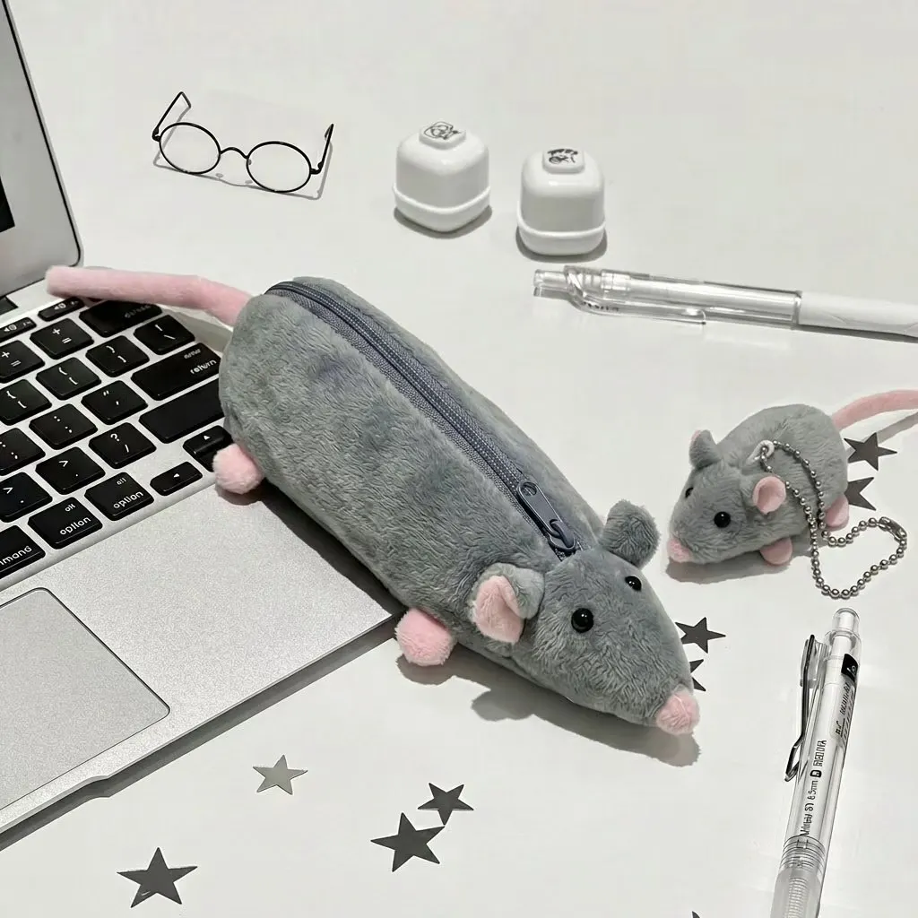 New Stationery Storage Bag, Cute cartoon Mouse Pen Bag, Fun and Funny Plush, Large Capacity, High Aesthetic Value, Student Gift