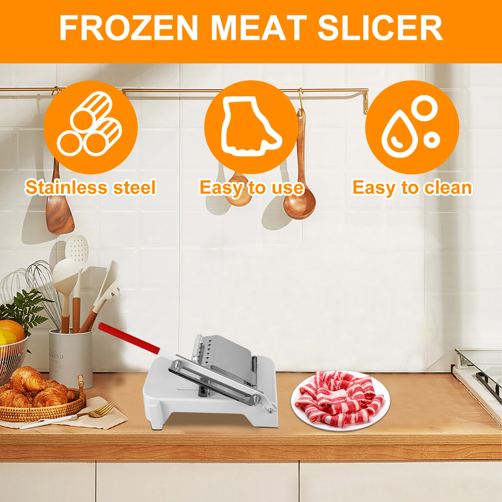 Stainless Steel Frozen Meat Slicer Adjustable Thickness Meat Cutter Enduring Beef Roll Cutting Slicing Machine Easy Use Easy