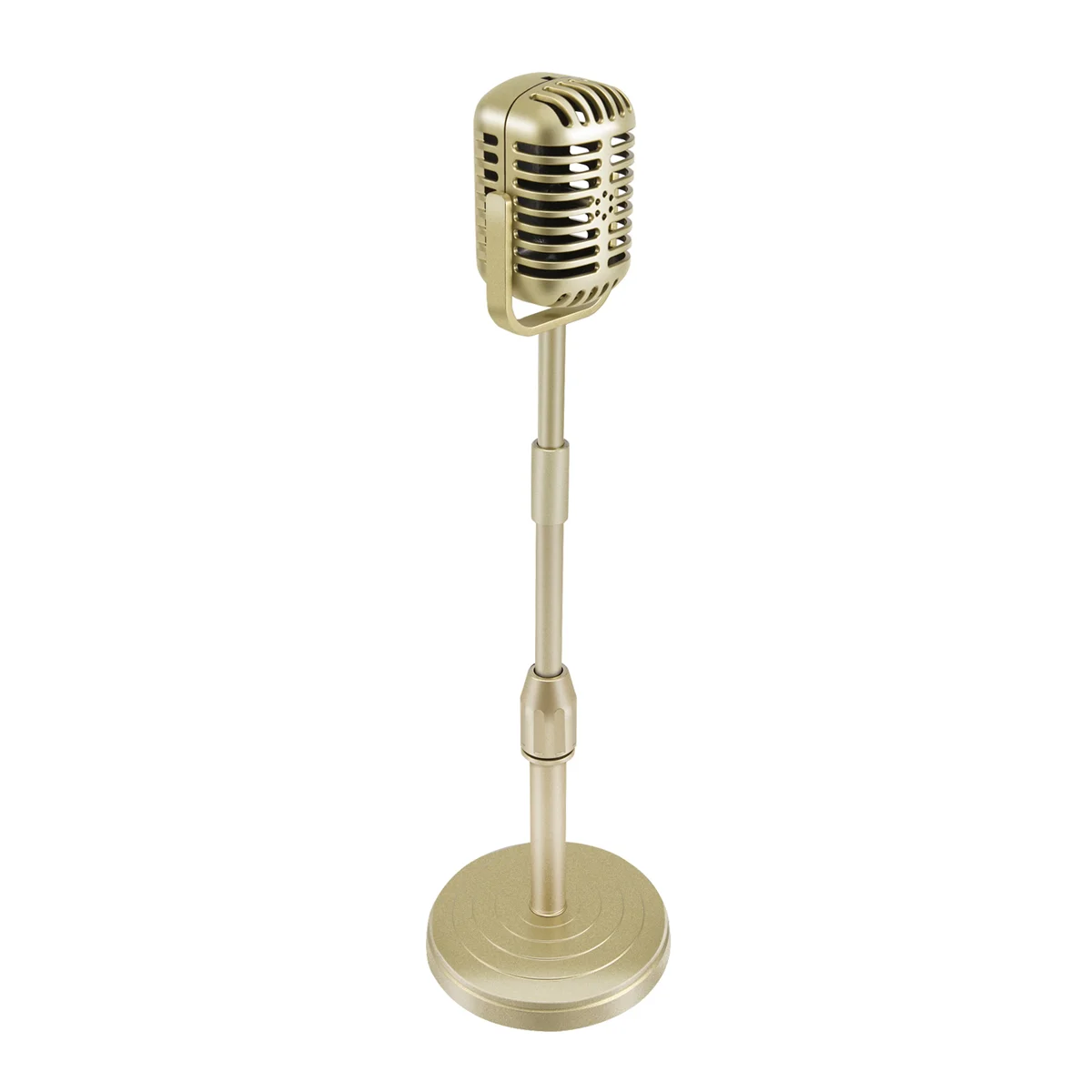 Vintage Desktop Microphone Prop Model with Adjustable Height, Classic Retro Style Microphone Stand Fake Mic Prop,Gold