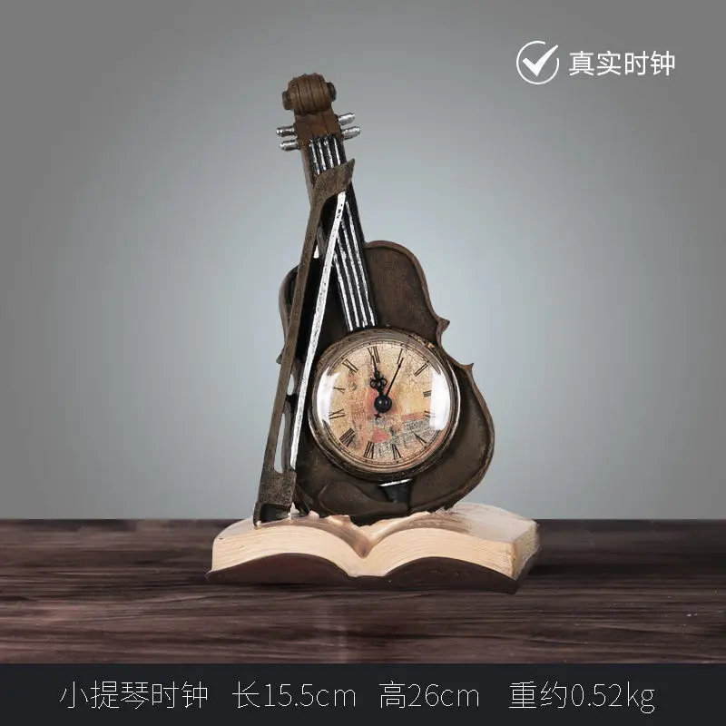 European Retro Creative Ornaments Violin Clock Globe Decorative Figurines for Desk Decoration Wine Cabinet Home Decor