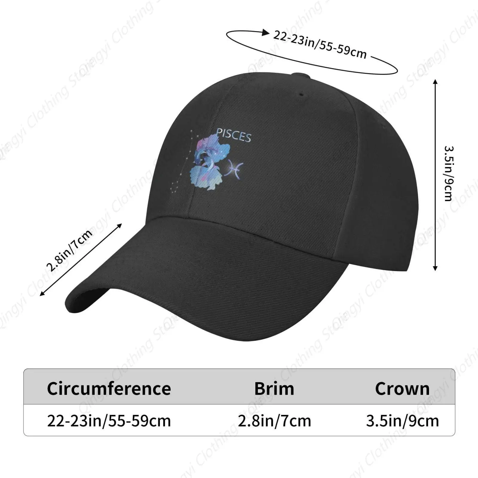 Pisces Zodiac Sign Baseball Cap Adjustable for Men Women Hat Truck Driver Hats Black