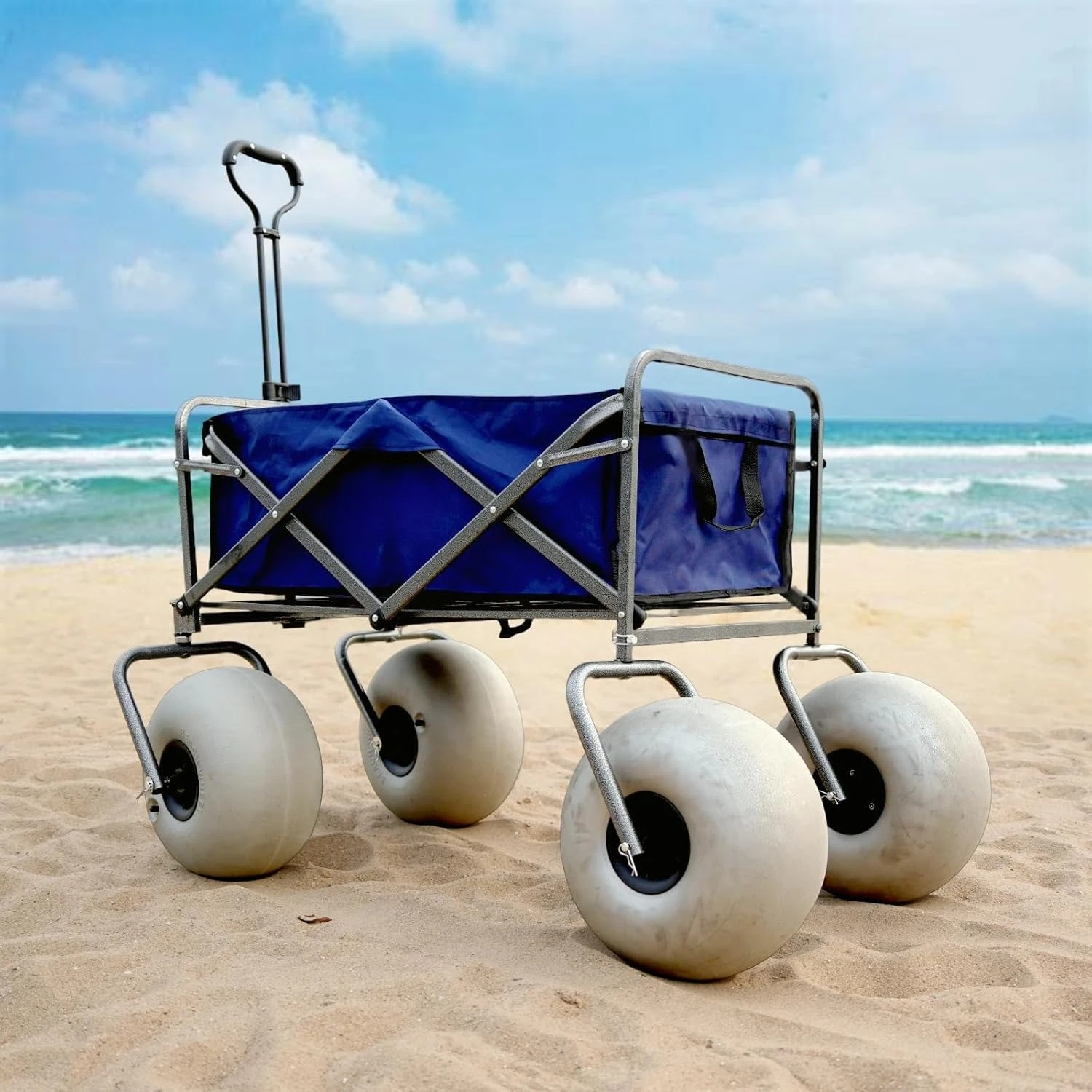 

Beach Wagon, Heavy Duty Collapsible Folding Wagon with All-Terrain 9" Pneumatic Tires & Drink Holders, Utility Grocery Wagon