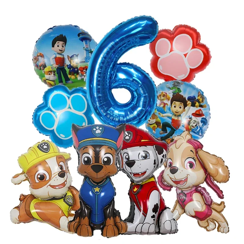 9 stuks Cartoon Paw Patrol Folieballon Digitale Nummerballonnen Reddingshond Feestdecoratie Baby Cadeau Chase Skye