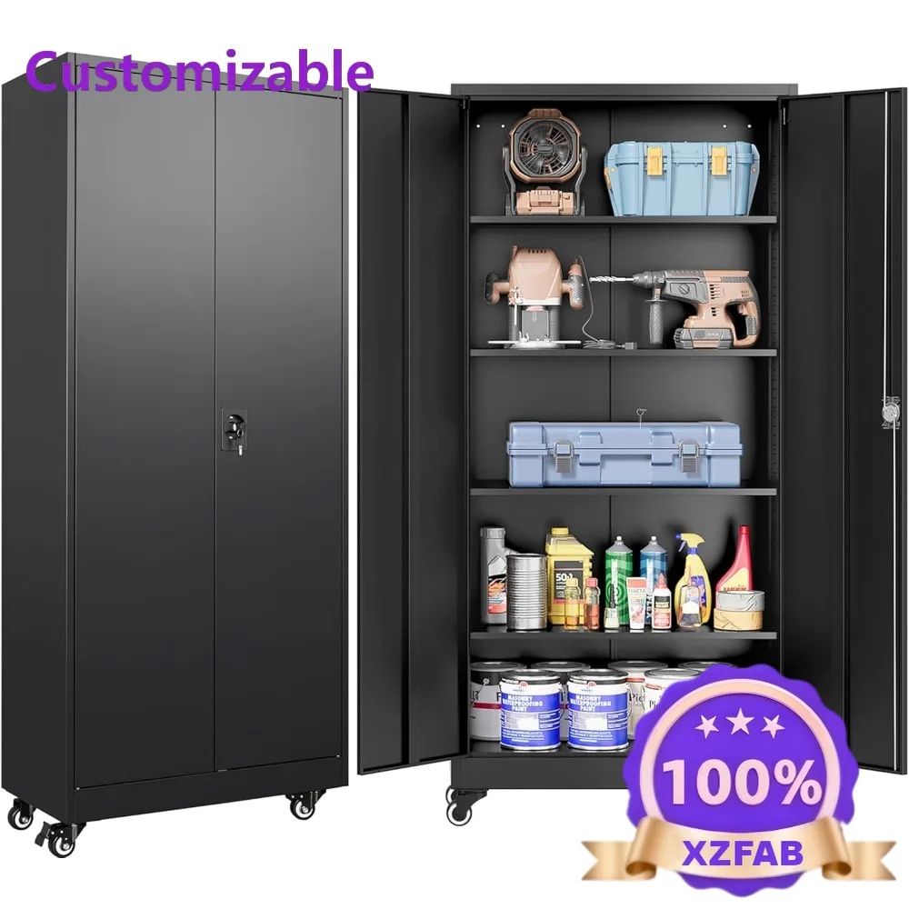 Factory Direct 2026 with Lock,Black Metal Cabinets with Wheels and Shelves,Tall To Metal Storage Cabinet with Wheels