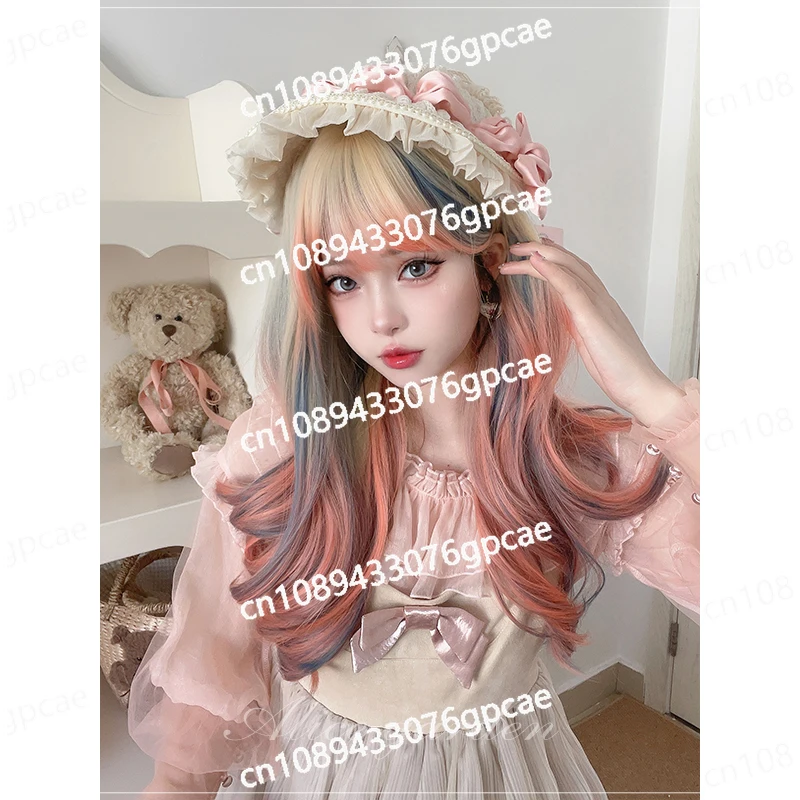 

Wig Long Curly Hair Lolita Lace Hand Knit Daily Fashion Color Dyed Big Wave Full Headgear