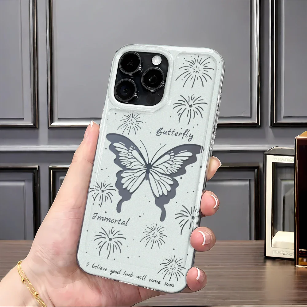 

Прозрачный чехол для телефона с мультяшной белой бабочкой для IPhone 16, 15, 14, 13, 12, 11 Pro Max 8, 7 Plus XR XS X SE, противоударный прозрачный мягкий чехол
