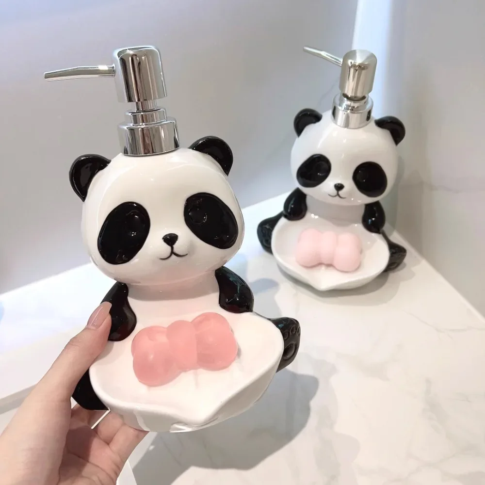 2-in-1 Ceramic Emulsion Bottle Soap Dish Ceramic Panda Soap Dispenser Soap Box Creative Press Packaging Bottle Bathroom Supplies