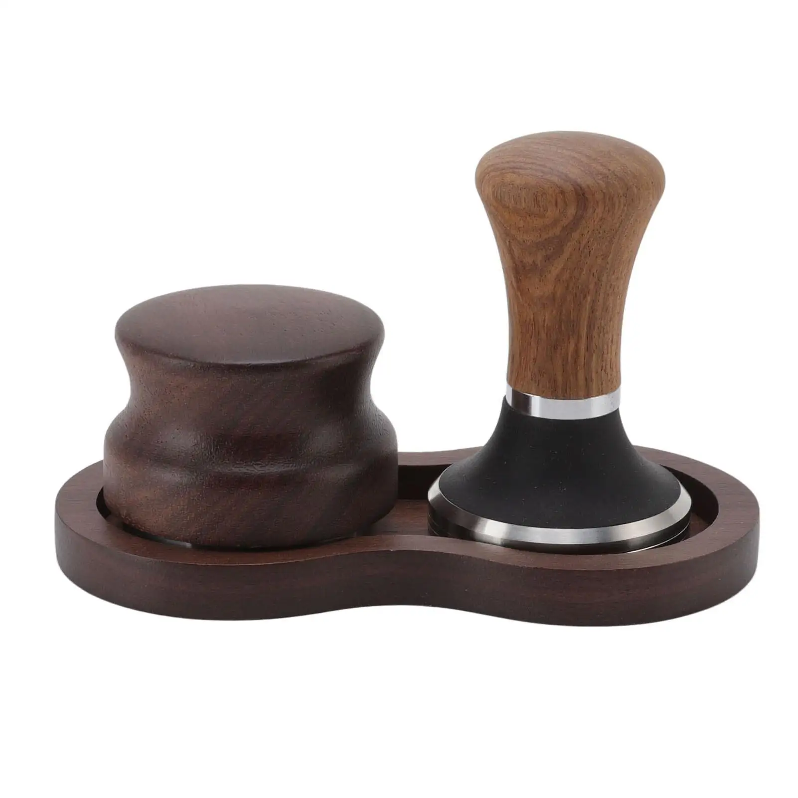 

Walnut Stainless Steel Coffee Tamper and Distributor Set for Home Barista Tools Base Design