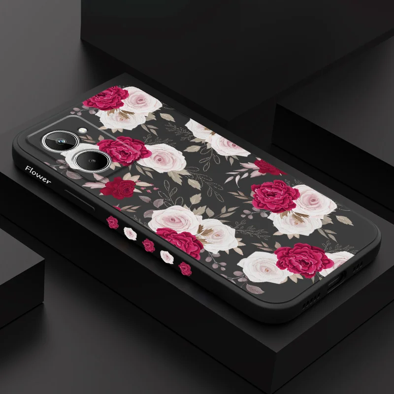 

Brilliant Peony Phone Case For OPPO Realme 11 10 9 9i 8 8i Pro Plus C21Y C25Y C25 Liquid Silicone Cover