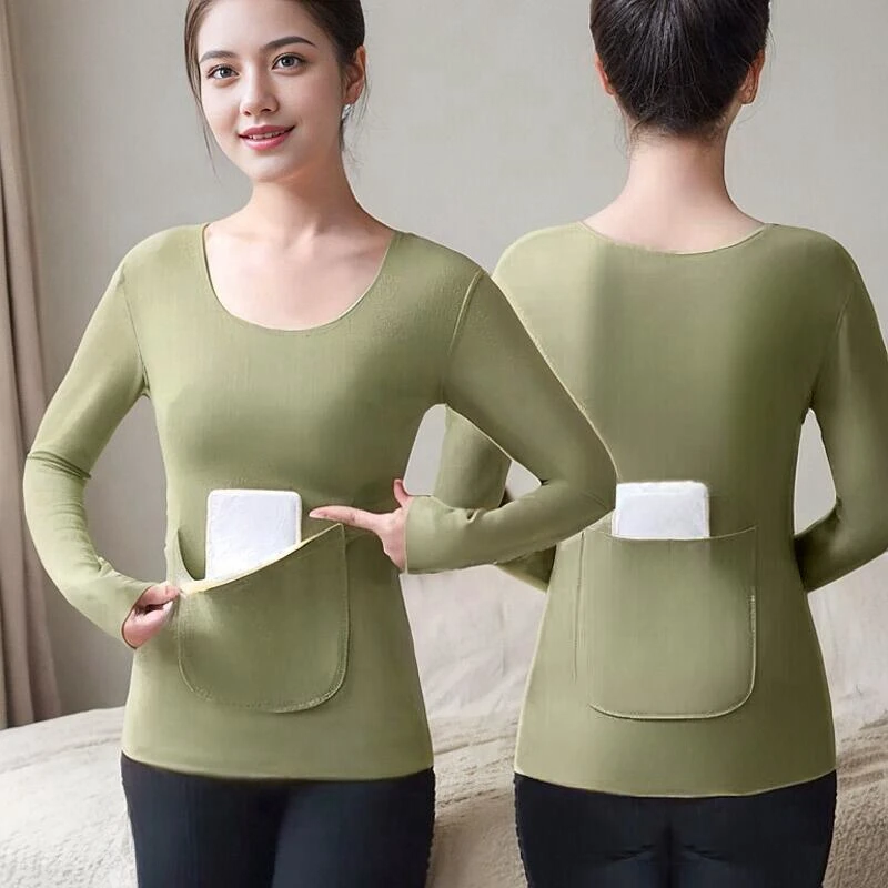 Warm Fleece Lined Long Sleeve Women's Thermal Underwear Seamless Comfortable Breathable Base Layer Shirt Autumn Winter New Ar...