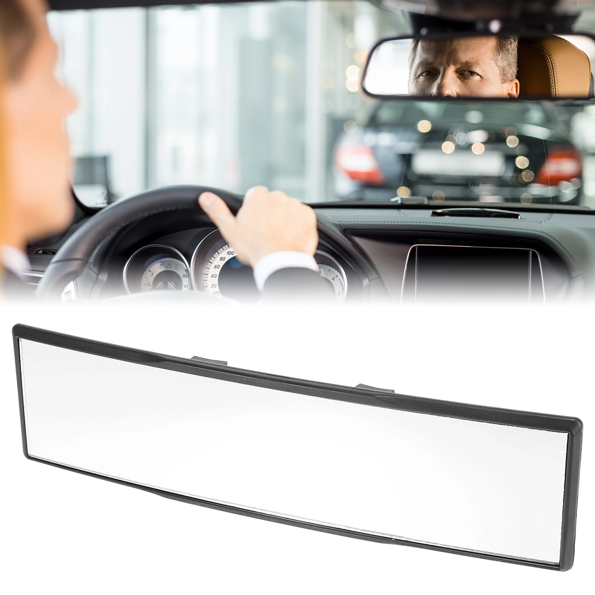 UXCELL Universal 270mm Long Wide Angle Clip On Convex Curve Rear View Mirror for Car