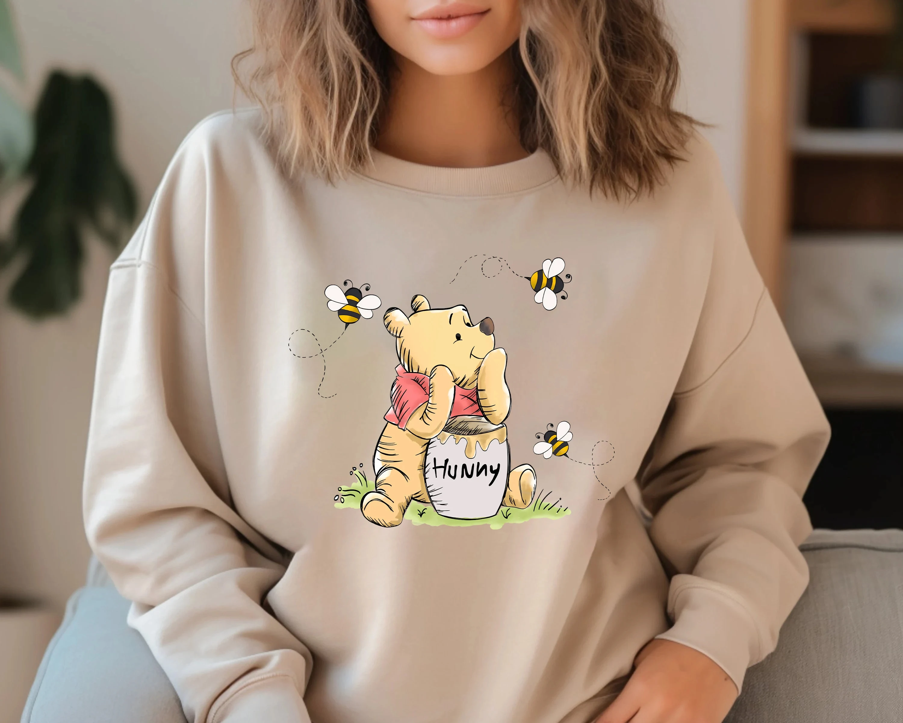 Nieuwe stijl Disney Winnie The Pooh Sweatshirt 100% katoen met lange mouwen, mode-ronde hals voor datingfeesten