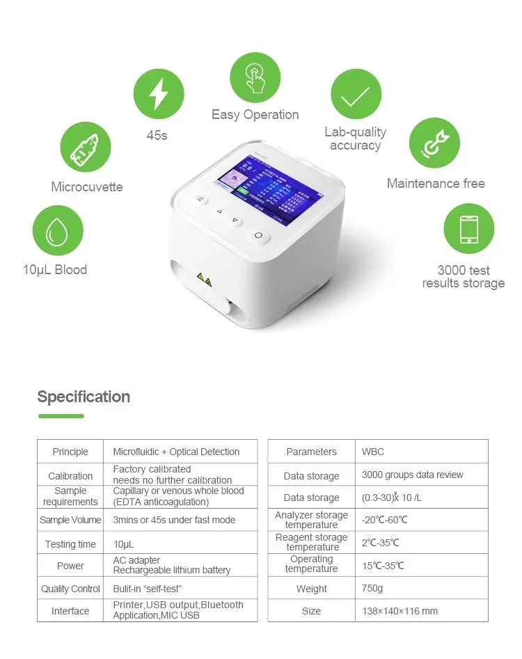 Устройство POCT (WBC-6) Цветной экран POCT WBC с микрофлюидическими чипами