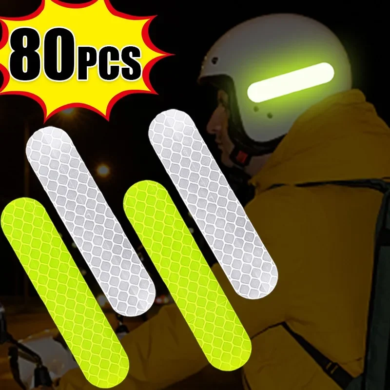10-80 Uds casco pegatinas de advertencia reflectantes de seguridad tira impermeable cinta reflectora de alta visibilidad para conducción nocturna caminar coche