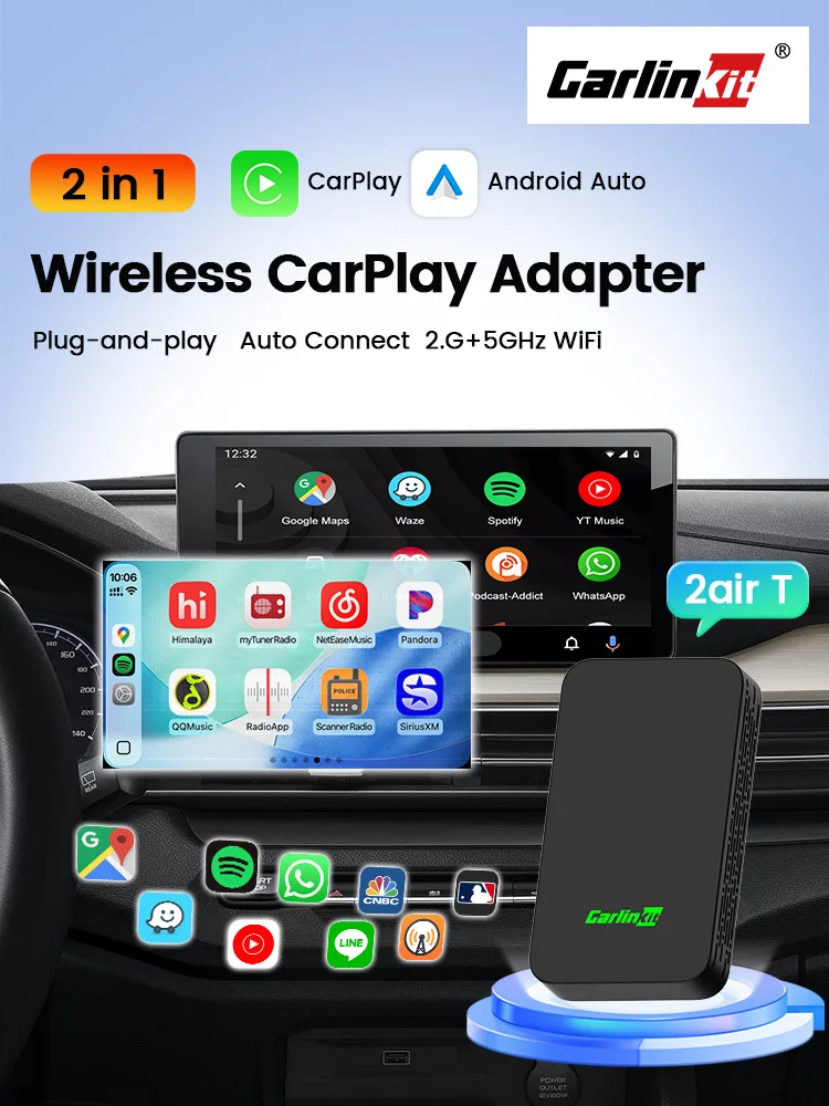 CarlinKit 5.0 2Air Wireless CarPlay Android Auto Wireless Dongle für Autoradio mit kabelgebundenem CarPlay/Android Auto WIFI USB-Anschluss