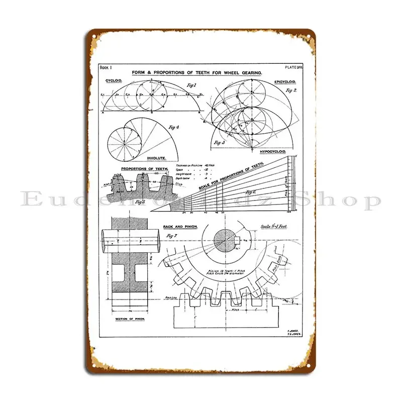 Vintage Drawing Of Gear Wheels From An Edwardian Textbook On Technical Drawing Metal Signs Wall Custom Printing Wall Plaque