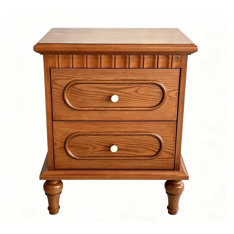 Vintage Solid Wood Nightstand Two Drawer American Bedside Cabinet