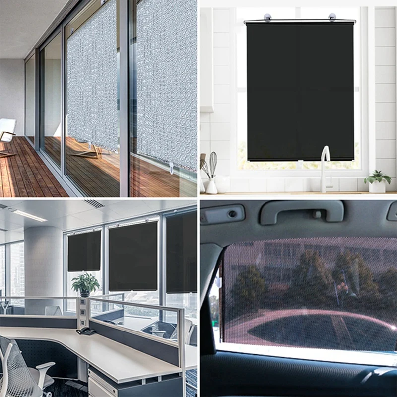 Window Sunshade Roller Blinds, Curtains With UV Protection, Car Retractable Heat Insulation Sunshade, Sun Visor 45X125cm