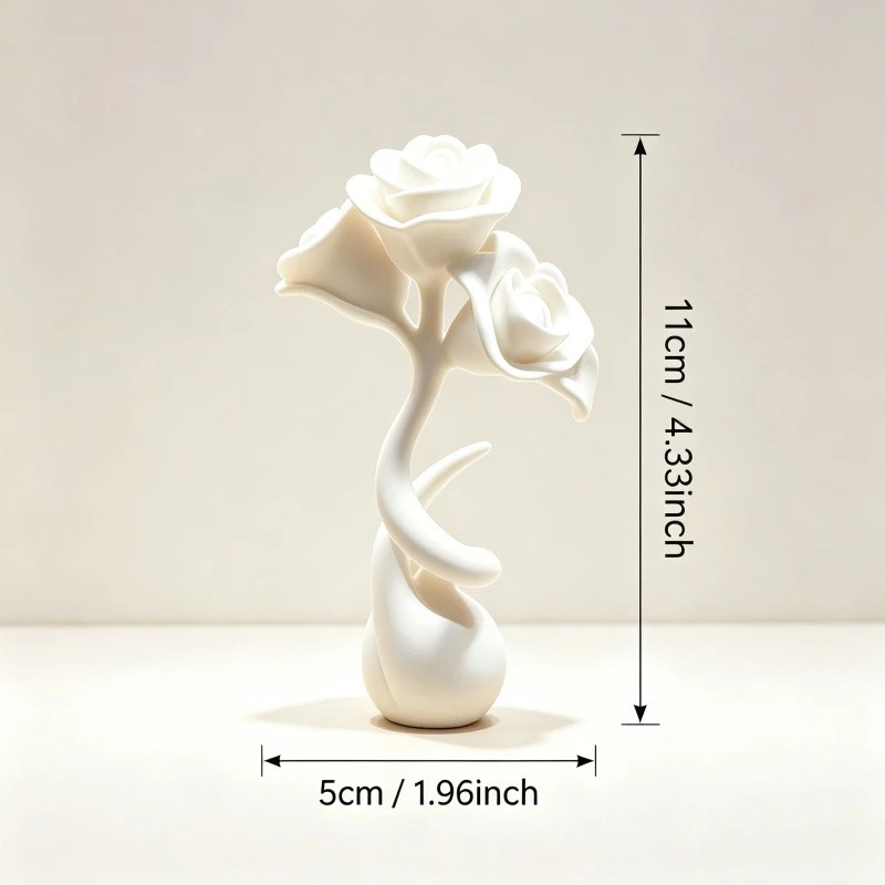 3D Printing Modern Abstract Twisted Pattern White Rose Resin Sculpture Simple Floral Decoration Bedroom Living Room  Decor