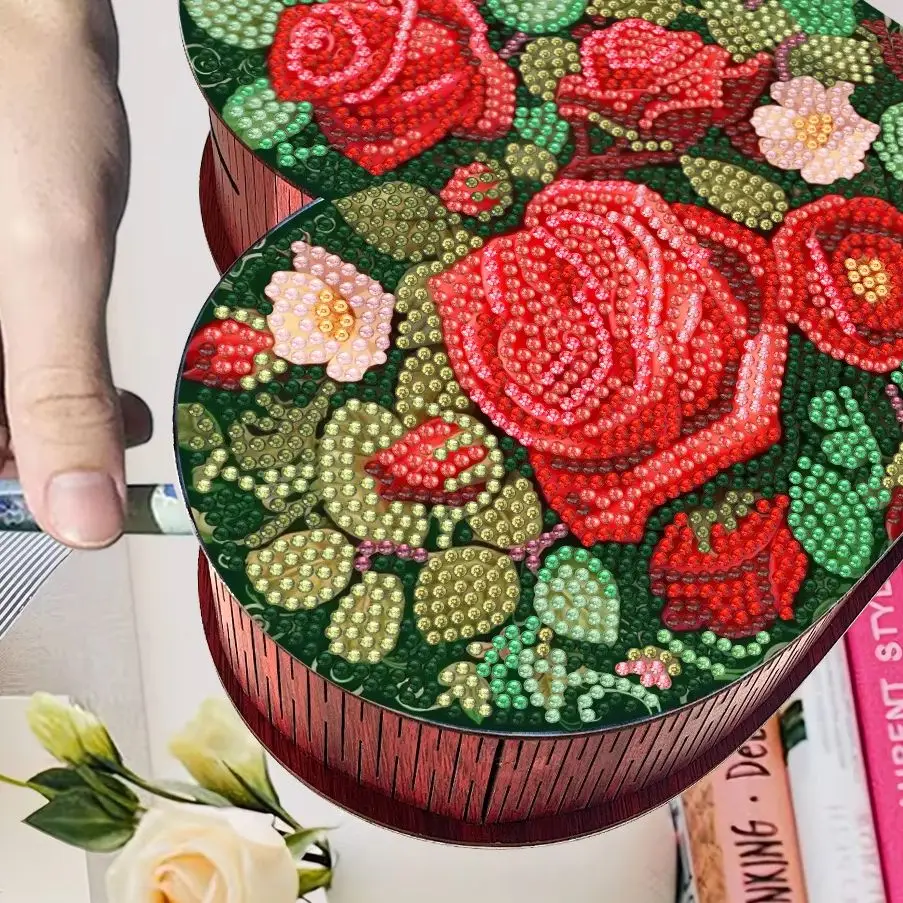 

Diamond Painting DIY Rhinestone Heart-Shaped Piggy Bank Double-Sided Rhinestone Full Drill Wooden Box New Product