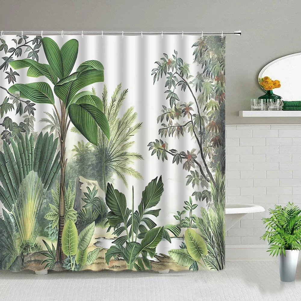 Modern 3D Printing Green Plant Tree Scenery Shower Curtains Forest Bamboo Landscape Bath Curtain Set For Bathroom Decor Cloth