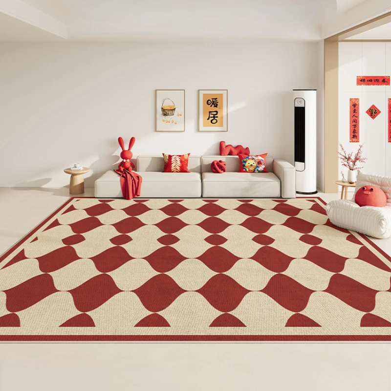 Red Light Luxury Carpets for Living Room Large Area Bedroom Decor Plaid Carpet Modern Art Soft Rug Home Thickened Cloakroom Mat