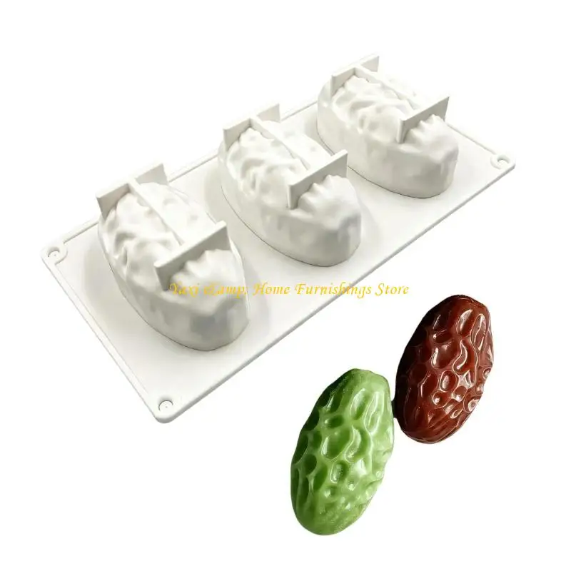 W8EA Date Kitchen Form 3 Cavity White Baking Tray for Chocolate Treat Service, Flexible Dessert Pan 10.6 x 21.8 x 3.9 for