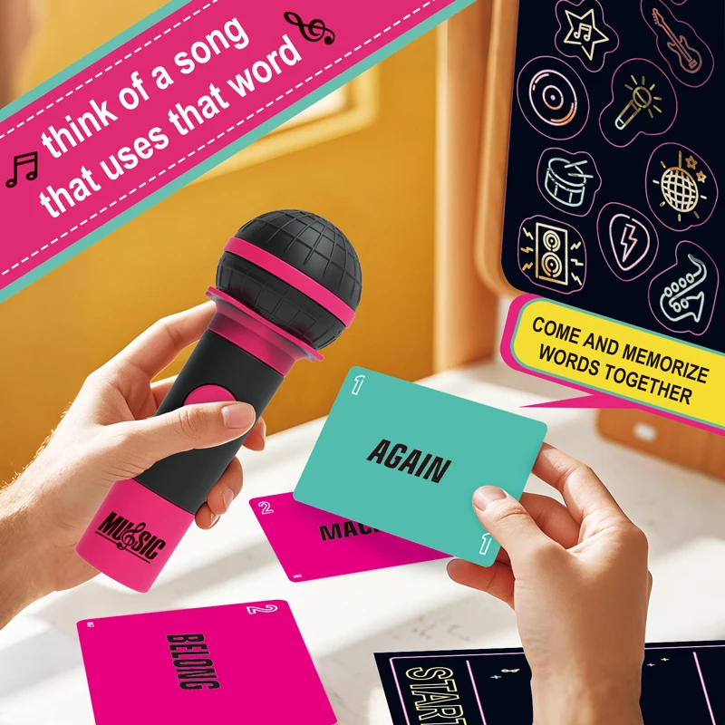 Lucky Egg Emocionante Grab The Mic The Family Karaoke Game Juego de mesa para 2 a 10 jugadores para cantantes malos - 250 cartas líricas