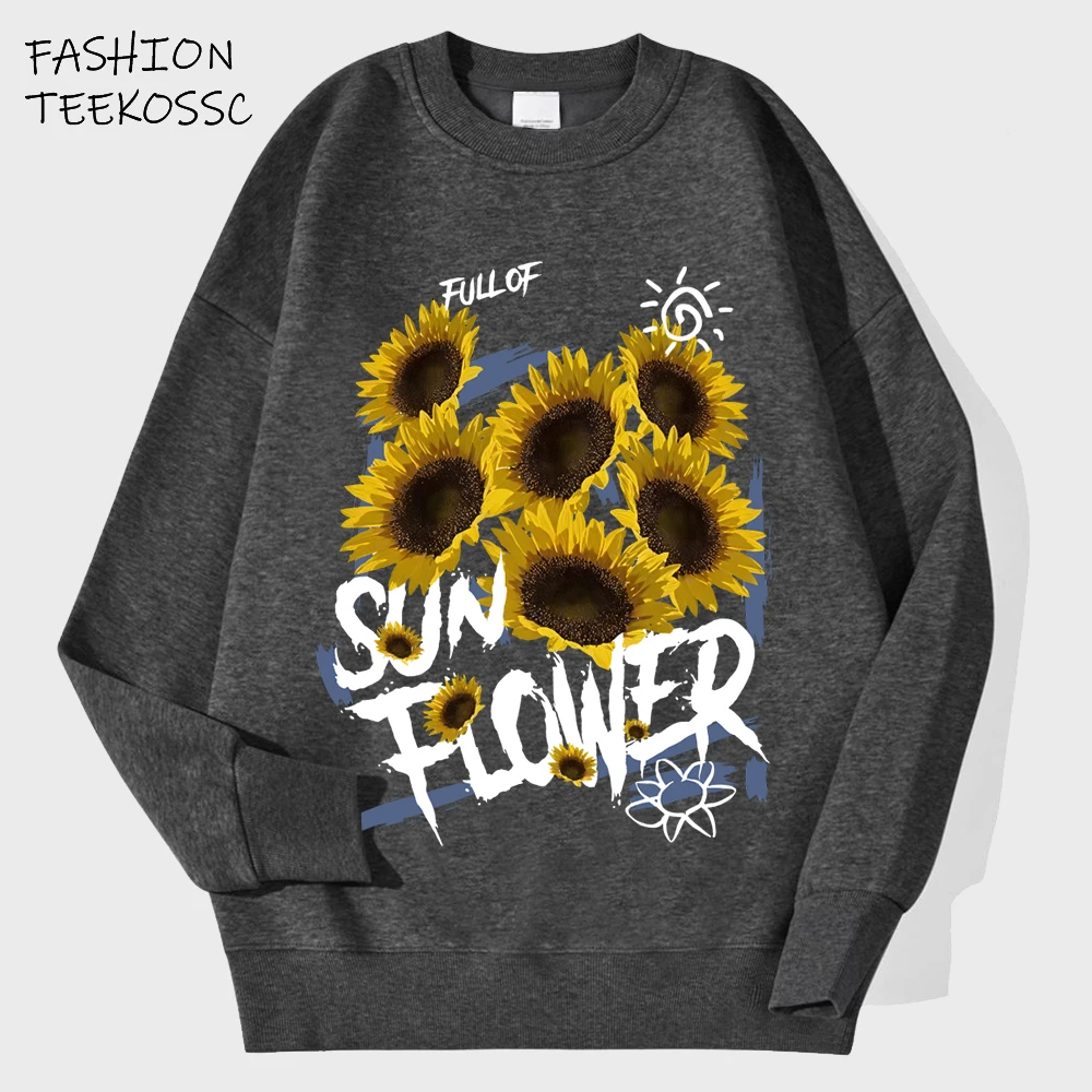 

Толстовка с принтом There Many Sunflowers Here, мужская модная одежда с круглым вырезом, флисовый осенний пуловер, свободная винтажная одежда унисекс