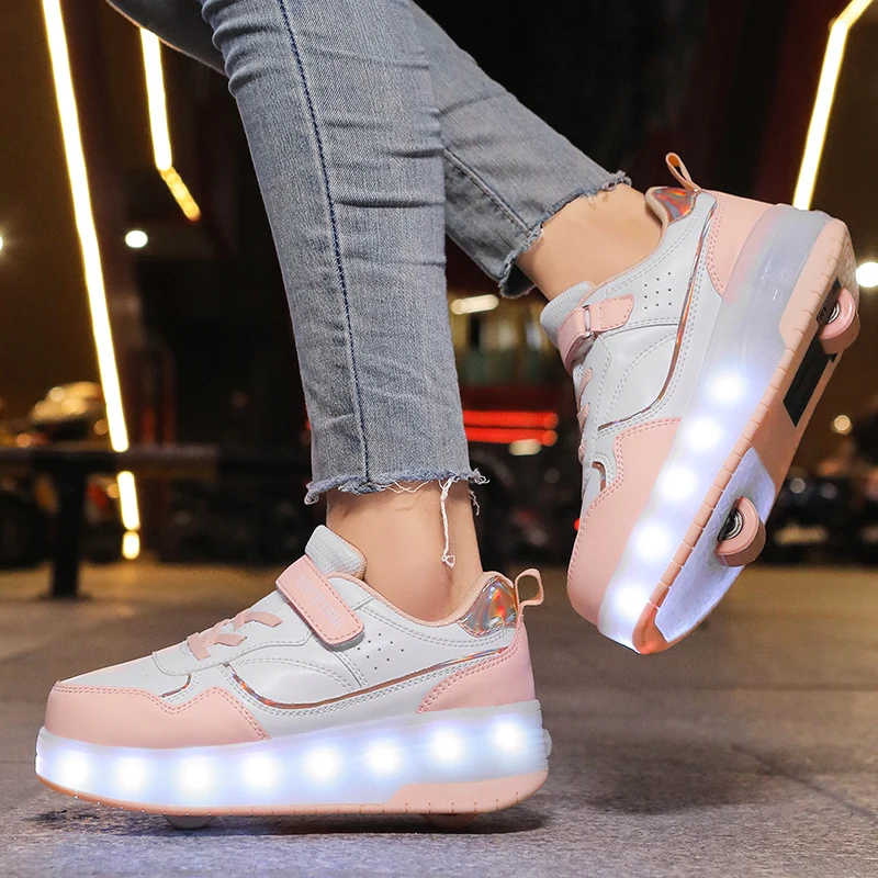 Children's roller skates outdoor 2-wheel shoes kids fashion Led lamp Flash wear-resistant sports shoes