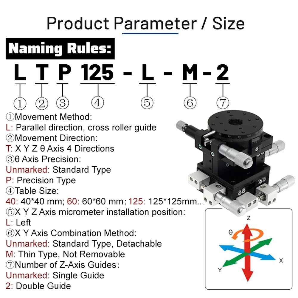 4Axis XYZR High Precision 40-125mm LT LTP Micrometer Linear Stage Manual Mini Displacement Trimming Platform Double Rail