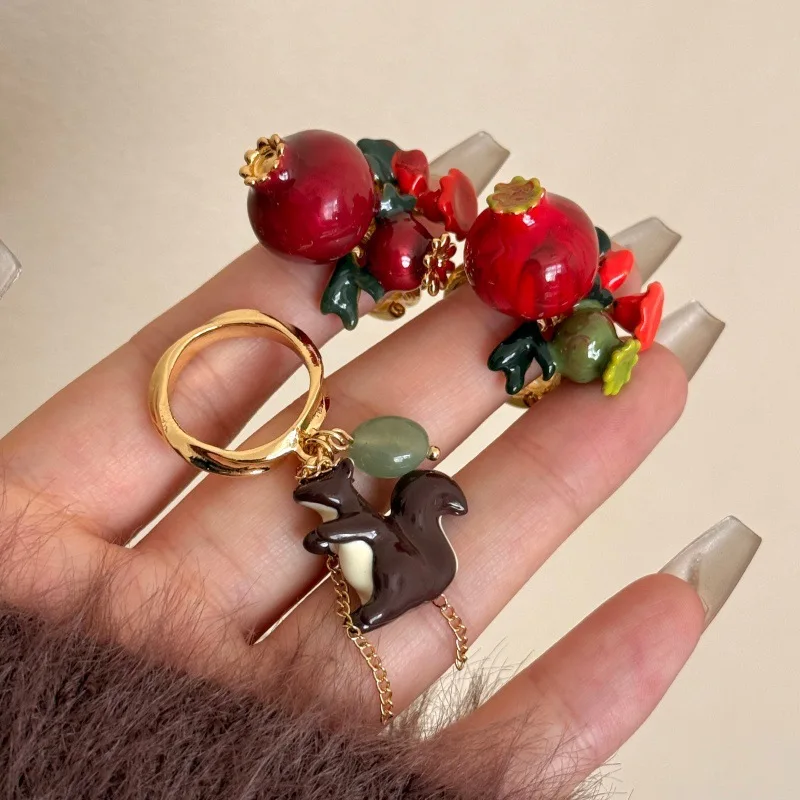 Handmade enamel pomegranate lemon orange fruit ring