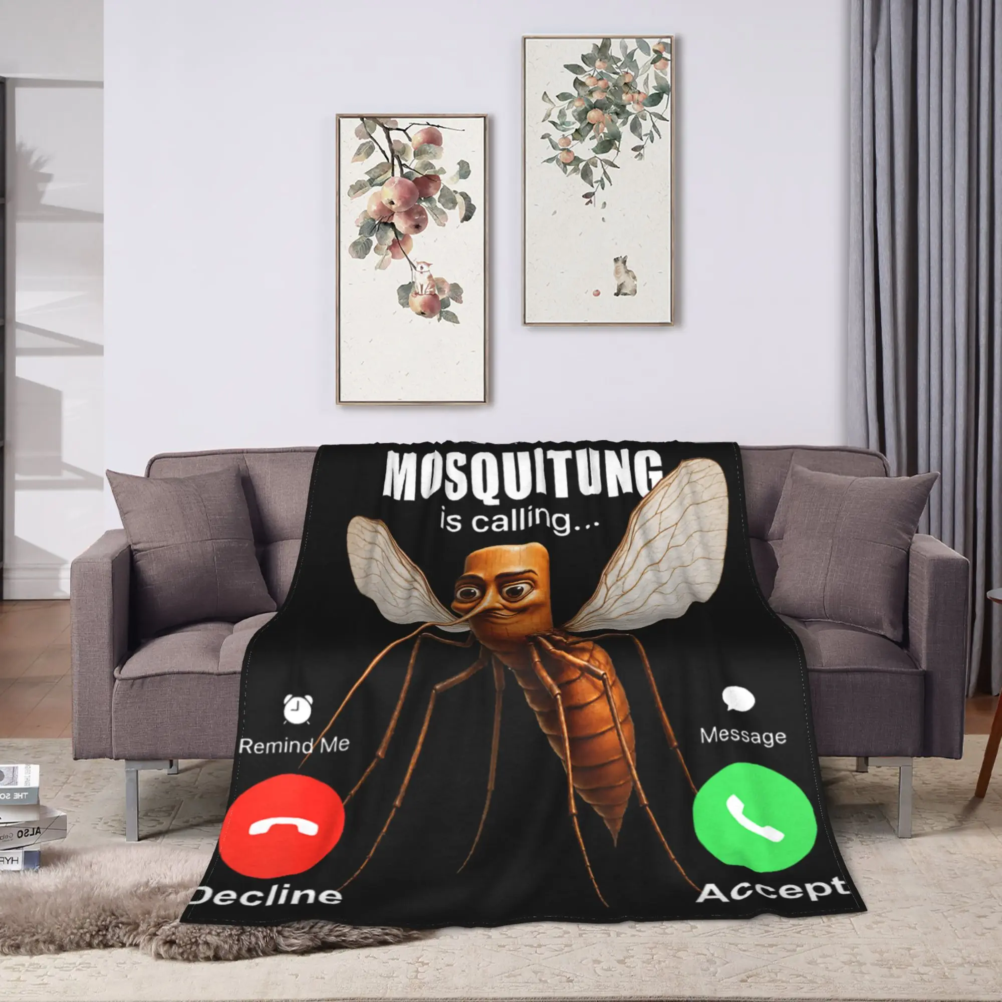 Funny Tung Tung Sahur Mosquitung is Calling Brainrot Meme Flannel Blankets Child Soft Cozy Bedding Throws Living Room Bedspread