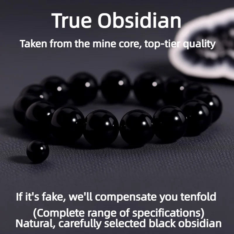 Crystara Obsidian Bracelet Obsidian Bracelet Natural Round Bead Black Stone Wrist Jewelry