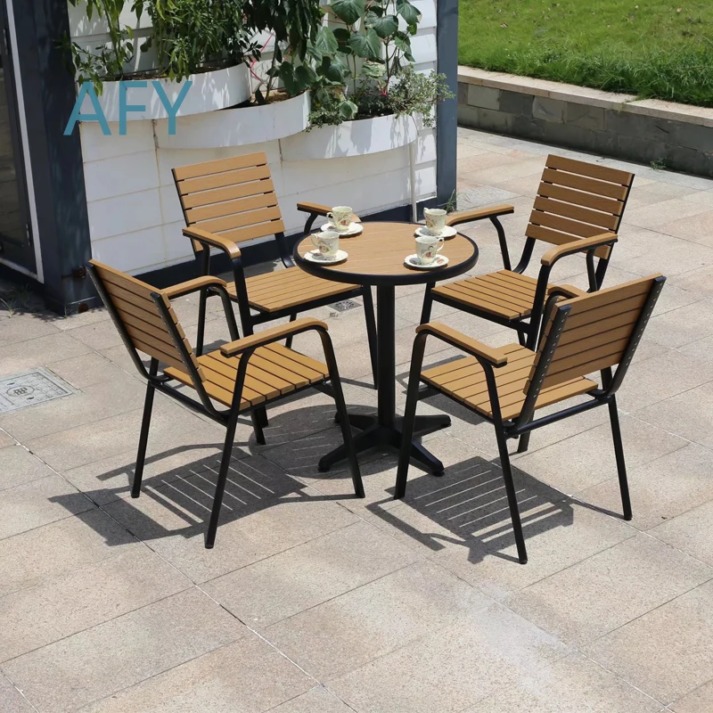 WPC Outdoor Furniture Set for Garden Patio Balcony Dining Table and Chairs Weatherproof Deck Rattan Style Modern Backyard