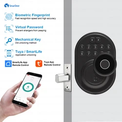 SmarDeer 4-in1 Electronic Lock for Tuya Smart Lock with Deadbolt  Fingerprint Lock Keyless entry with SmartLife App Remote unloc