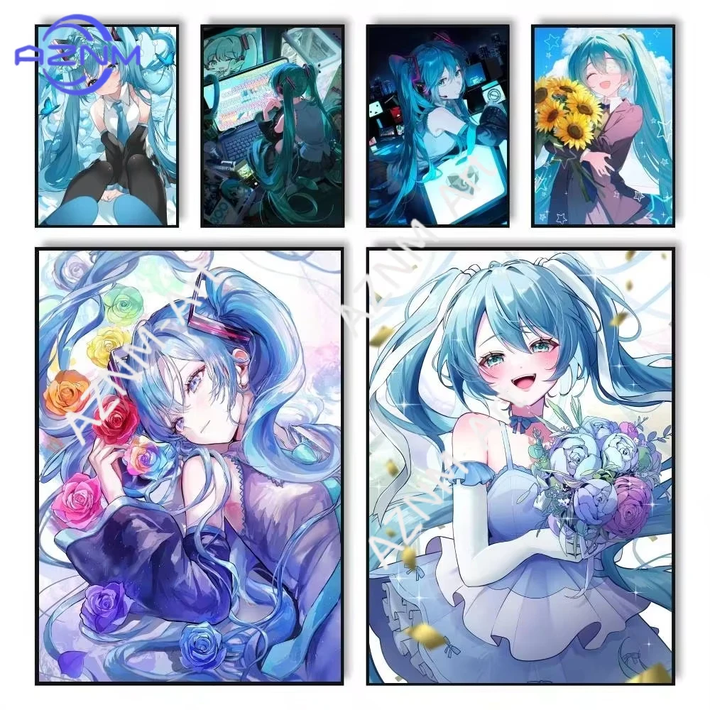 Hatsune Miku Anime-Leinwand-Wandkunst – florale Poster für Schlafzimmerdekoration, Geschenk, Wohnzimmerdekoration