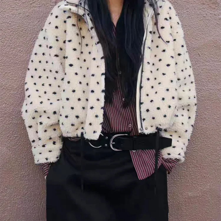 

Новая зимняя женская верхняя одежда на подкладке с воротником-стойкой в горошек, прямая трубка, длинная застежка-молния, повседневная одежда