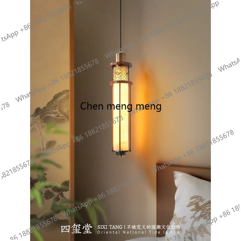 

New Chinese style small chandelier bedroom bedside lamp all copper and jade restaurant study high-end lamps