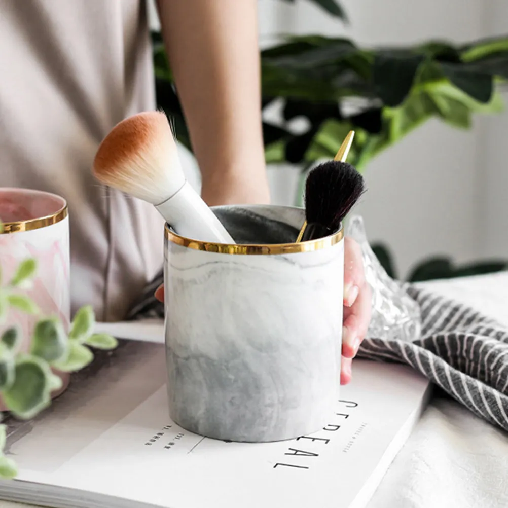 

1 шт. Мраморный держатель для ручек в скандинавском стиле, керамический креативный настольный органайзер для хранения кистей, школьных принадлежностей и мелочей