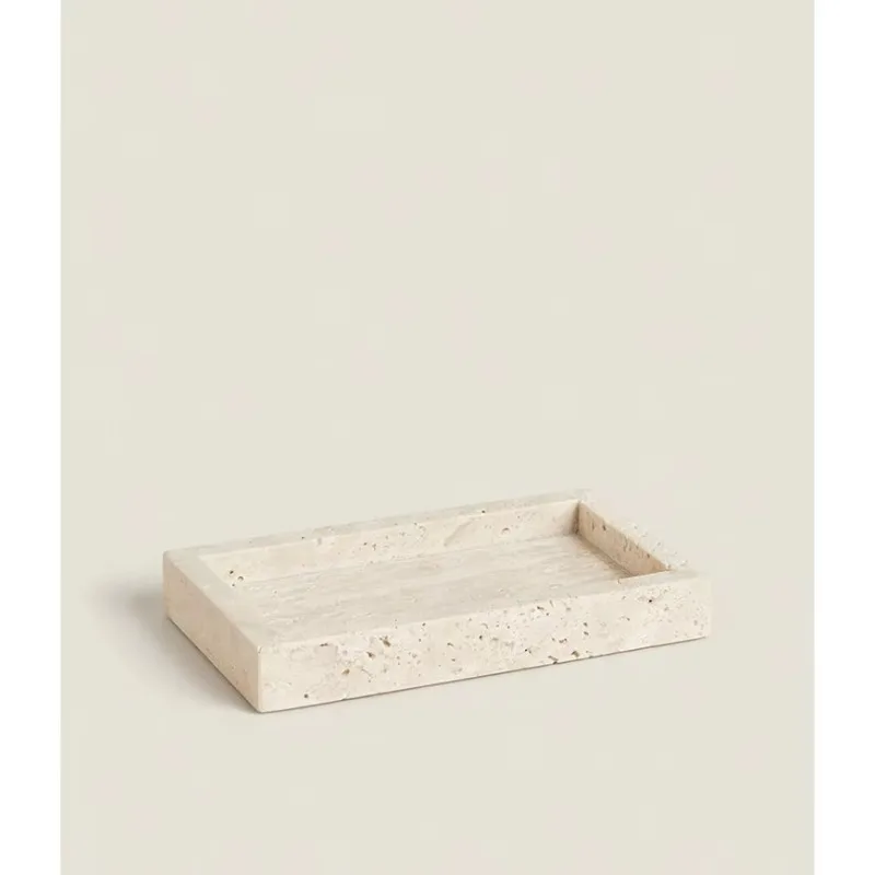 1pc Rectangular Natural Travertine Soap Container Dish Holder Box for Home Bathroom Accessories Multi-functional Storage